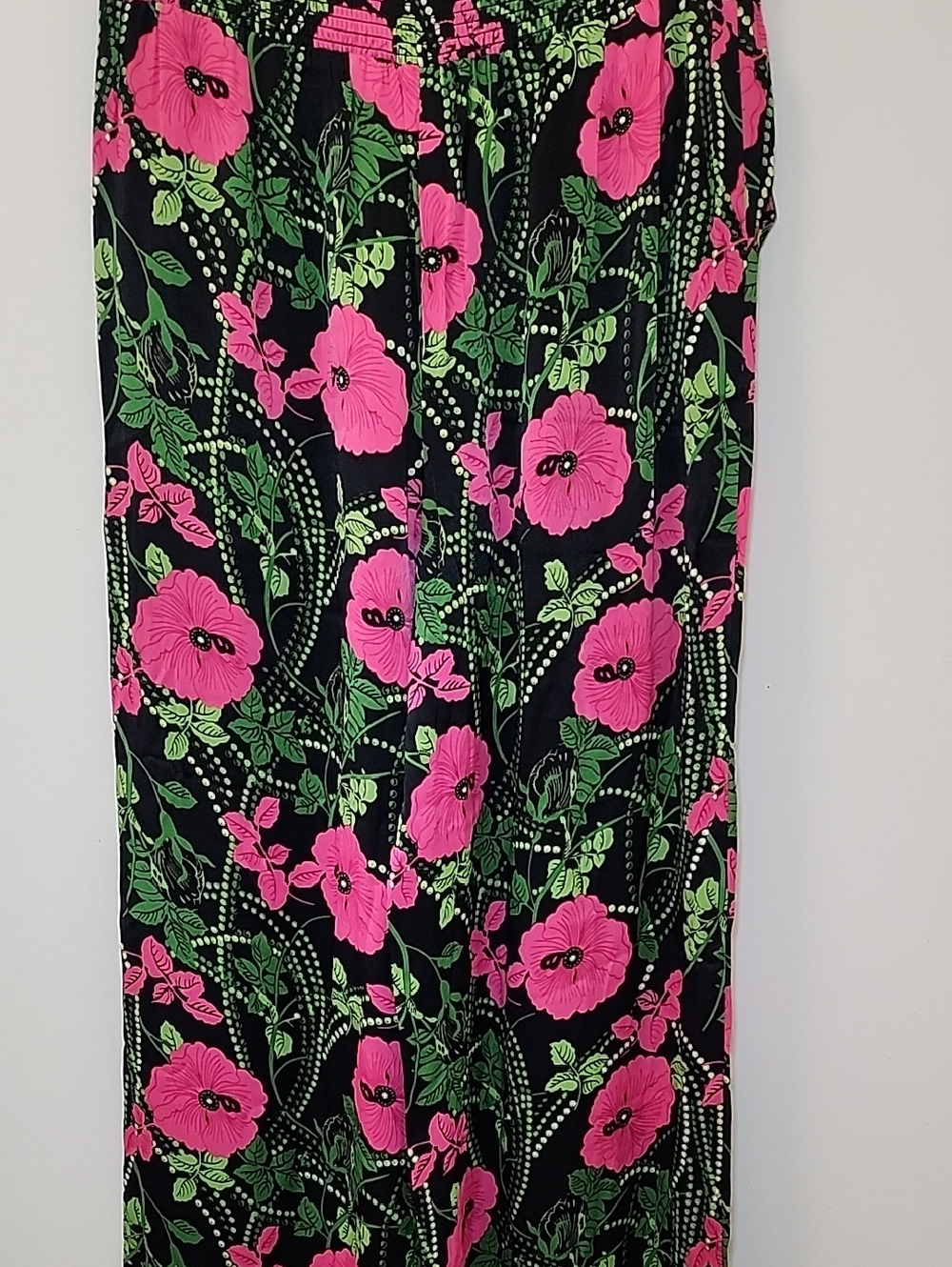 Anthropologie Maeve The Saria Smocked Wide-Leg Floral Pants Kelly Green/Pink S - Picture 13 of 16